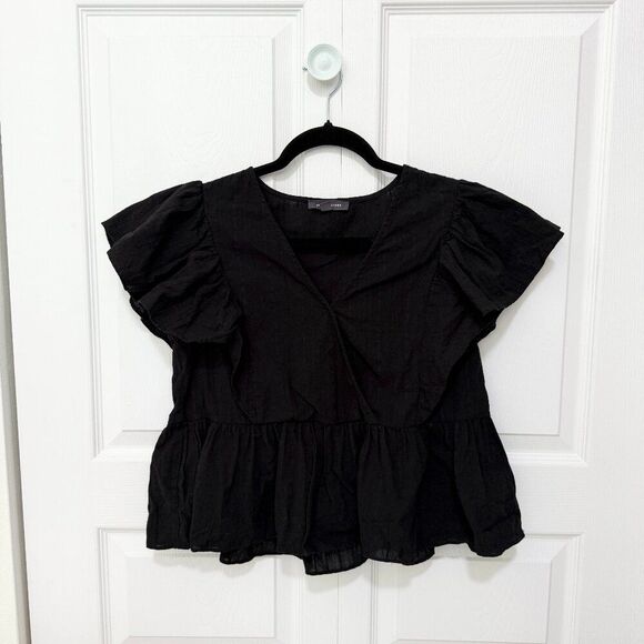 Women Grade & Gather Women V-Neck Flutter Sleeves Plain Top in Black Size Small - Picture 2 of 8